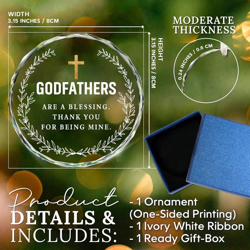 HEXMOZ Godfathers Gifts - Godfather Ornament 2025 - Godfather are Blessing, Thank You for Being Mine Present - God Fathers Gift Ideas, Gifts for Godparents, Baptism Gift - Glass Ornament for Christmas - Image 3